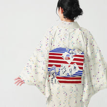 画像をギャラリービューアに読み込む, 京袋帯 お仕立て上がり 正絹 全通 赤青ボーダートランプ(レッド)