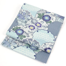 画像をギャラリービューアに読み込む, 京袋帯 お仕立て上がり 正絹 染京ふくろ帯 全通お太鼓柄 四季雪輪 ブルーグレー