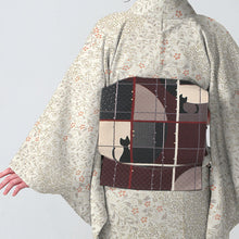 画像をギャラリービューアに読み込む, 京袋帯 お仕立て上がり 正絹 全通 かくれんぼネコ(ボルドー)