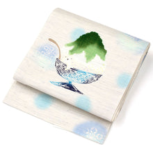 画像をギャラリービューアに読み込む, 京袋帯《召しませ華》お仕立て上がり 全通お太鼓柄 麻 ホワイト ブルー 白クマ かき氷 七宝雪華文 氷菓子