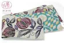 画像をギャラリービューアに読み込む, 《召しませ華》薄グレーに赤ざくろ ザクロ リバーシブル半巾帯