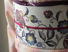 画像をギャラリービューアに読み込む, 《召しませ華》薄グレーに赤ざくろ ザクロ リバーシブル半巾帯