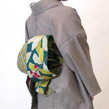 画像をギャラリービューアに読み込む, 《召しませ華》緑地にビワと葉 枇杷B(グリーン) リバーシブル半巾帯