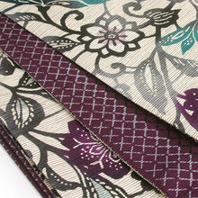 画像をギャラリービューアに読み込む, 半巾帯 《召しませ華》 紅型調 緑紫花唐草 和花更紗A(パープル)