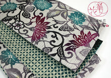 画像をギャラリービューアに読み込む, 半巾帯 《召しませ華》 紅型調 緑紫花唐草 和花更紗A(パープル)