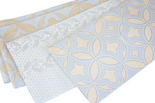 画像をギャラリービューアに読み込む, 半巾帯 《召しませ花》 正絹 博多織 薄青紫 生成り ベージュ 変わり七宝 ドット模様