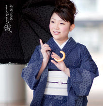 画像をギャラリービューアに読み込む, 阿波しじら織 着物 抜染 斜取り麻の葉よろけ縞 No.515