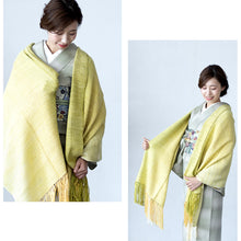 画像をギャラリービューアに読み込む, 結城紬 大判ショール 真綿 ストール フリンジショール 絹100% シルク100% 着物・洋服兼用 まわた 大判ショール ぼかし グラデーション 奥順『結城紬 真綿まとうショール 多色〔3色〕』