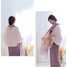 画像をギャラリービューアに読み込む, 結城紬 大判ショール 真綿 ストール フリンジショール 絹100% シルク100% 着物・洋服兼用 まわた 大判ショール 奥順『結城紬 真綿まとうショール 色無地〔5色〕』