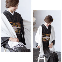 画像をギャラリービューアに読み込む, 結城紬 ショール 真綿 ストール フリンジショール 絹100% シルク100% 着物・洋服兼用 まわた ショール 奥順『結城紬 育てるショール 色無地〔5色〕』