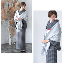 画像をギャラリービューアに読み込む, 結城紬 ショール 真綿 ストール フリンジショール 絹100% シルク100% 着物・洋服兼用 まわた ショール 奥順『結城紬 育てるショール 網代(あじろ)〔2色〕』