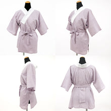 画像をギャラリービューアに読み込む, オリジナル半襦袢 半衿・衣紋抜き・紐付き 女性用 「高島ちぢみ」白・藤 〔M・L・2L〕