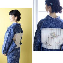 画像をギャラリービューアに読み込む, オリジナル半襦袢 半衿・衣紋抜き・紐付き 女性用 「高島ちぢみ」白・藤 〔M・L・2L〕