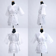 画像をギャラリービューアに読み込む, オリジナル半襦袢 半衿・衣紋抜き・紐付き 女性用 「高島ちぢみ」白・藤 〔M・L・2L〕