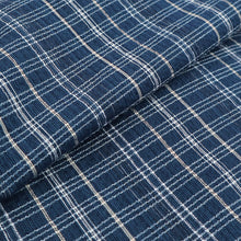 画像をギャラリービューアに読み込む, 阿波しじら織 着物 紺藍に白ベージュ絣重ね格子 No.104