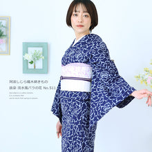 画像をギャラリービューアに読み込む, 阿波しじら織 着物 抜染 流水風バラの花 No.511