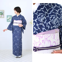 画像をギャラリービューアに読み込む, 阿波しじら織 着物 抜染 流水風バラの花 No.511