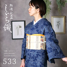 画像をギャラリービューアに読み込む, 阿波しじら織 着物 抜染 季節の葉っぱづくし No.533