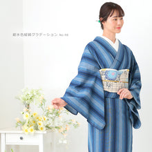 画像をギャラリービューアに読み込む, 阿波しじら織 着物 紺水色縦縞グラデーション No.98