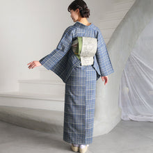 画像をギャラリービューアに読み込む, 阿波しじら織 着物 薄花色にクリーム変わり格子 No.9