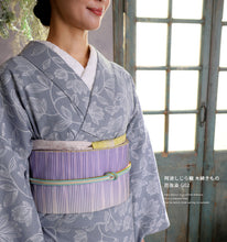 画像をギャラリービューアに読み込む, 阿波しじら織 着物 防抜染 グレー地 和花蓮唐草 No.G02