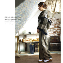 画像をギャラリービューアに読み込む, 阿波しじら織 着物 黒茶の三色大縞 No.H45