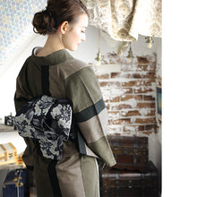 画像をギャラリービューアに読み込む, 阿波しじら織 着物 黒茶の三色大縞 No.H45