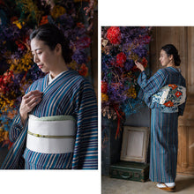 画像をギャラリービューアに読み込む, 阿波しじら織 着物 復刻 大正浪漫レトロ縞 No.H54