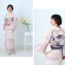 画像をギャラリービューアに読み込む, 阿波しじら織 着物 紫だいだいの織りぼかし No.H55