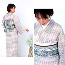 画像をギャラリービューアに読み込む, 阿波しじら織 着物 青みどりの織りぼかし No.H56