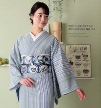 画像をギャラリービューアに読み込む, 阿波しじら織 着物 薄氷に片寄せ縞と霞段 No.H58