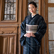 画像をギャラリービューアに読み込む, 阿波コットンウール しじら織 着物 グラデーションに変わり格子 オニキスブラック No.az2