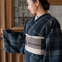 画像をギャラリービューアに読み込む, 阿波コットンウール しじら織 着物 グラデーションに変わり格子 オニキスブラック No.az2