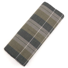 画像をギャラリービューアに読み込む, 阿波コットンウール しじら織 着物 グラデーションに変わり格子 グリーンカーキ No.az3