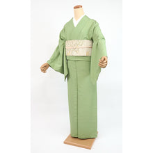 画像をギャラリービューアに読み込む, 洗える着物 グリーン 小紋 唐草地模様 無地 若草色 単衣 仕立て上がりプレタ 色無地 ポリエステル(Mサイズ)