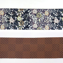 画像をギャラリービューアに読み込む, 《創世舎》 リバーシブル半巾帯 長尺 東レシルック素材 黒地に八重桜/茶色に斜め組格子 ブラウン