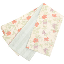 画像をギャラリービューアに読み込む, 半幅帯 ベージュ 大きいサイズ 長尺 《 創世舎 》 ベージュ地ミニバラ 花ちらし / セージグリーン 細ボーダー リバーシブル半巾帯