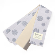 画像をギャラリービューアに読み込む, 半巾帯 長尺 近賀織物 宝来織 日本製 紙こぎん 幾何学模様 ライトグレーに手毬