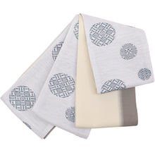 画像をギャラリービューアに読み込む, 半巾帯 長尺 近賀織物 宝来織 日本製 紙こぎん 幾何学模様 ライトグレーに手毬