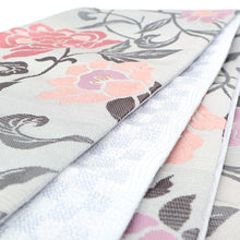 画像をギャラリービューアに読み込む, 《創世舎》 リバーシブル半巾帯 長尺 グレー地に牡丹 花唐草 / 薄水色 小市松 ブルー