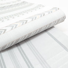 画像をギャラリービューアに読み込む, 半幅帯 ホワイト 大きいサイズ 長尺 《 創世舎 》 薄グレー 白地 シェブロンストライプ 小紋縞 / 薄グレー 細格子 リバーシブル半巾帯