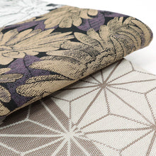 画像をギャラリービューアに読み込む, 《創世舎》 リバーシブル半巾帯 長尺 黒地 マーガレット 小花 切り返し / グレー ブラウン 麻の葉 矢羽根