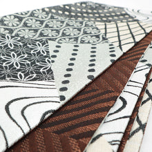 画像をギャラリービューアに読み込む, 《創世舎》 リバーシブル半巾帯 長尺 グレーに切継小紋 格子 よろけ縞 流水 あられ 花七宝 / 茶色の斜め格子 ブラウン