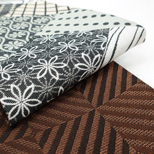 画像をギャラリービューアに読み込む, 《創世舎》 リバーシブル半巾帯 長尺 グレーに切継小紋 格子 よろけ縞 流水 あられ 花七宝 / 茶色の斜め格子 ブラウン