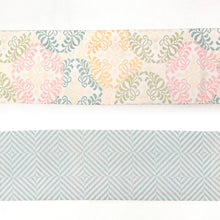 画像をギャラリービューアに読み込む, 《創世舎》 リバーシブル半巾帯 長尺 白地に花唐草意匠紋 / グレーに斜め格子