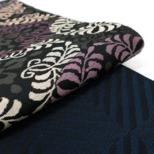画像をギャラリービューアに読み込む, 《創世舎》 リバーシブル半巾帯 長尺 東レシルック素材 黒地 洋風変わり縞 アラベスク ブラック / 黒地 パープル 細縞