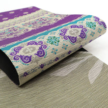 画像をギャラリービューアに読み込む, 《召しませ華》連続模様 紫 ターコイズ 切り返し モロッカン ( パープル ) リバーシブル半巾帯
