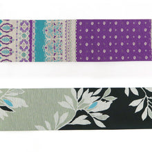 画像をギャラリービューアに読み込む, 《召しませ華》連続模様 紫 ターコイズ 切り返し モロッカン ( パープル ) リバーシブル半巾帯