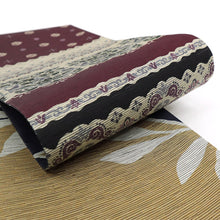 画像をギャラリービューアに読み込む, 《召しませ華》連続模様 紫 赤 切り返し モロッカン ( エンジ ) リバーシブル半巾帯