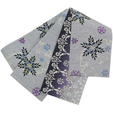 画像をギャラリービューアに読み込む, 《召しませ華》雪輪に雪の花結晶 雪花文様 ( グレー ) リバーシブル半巾帯